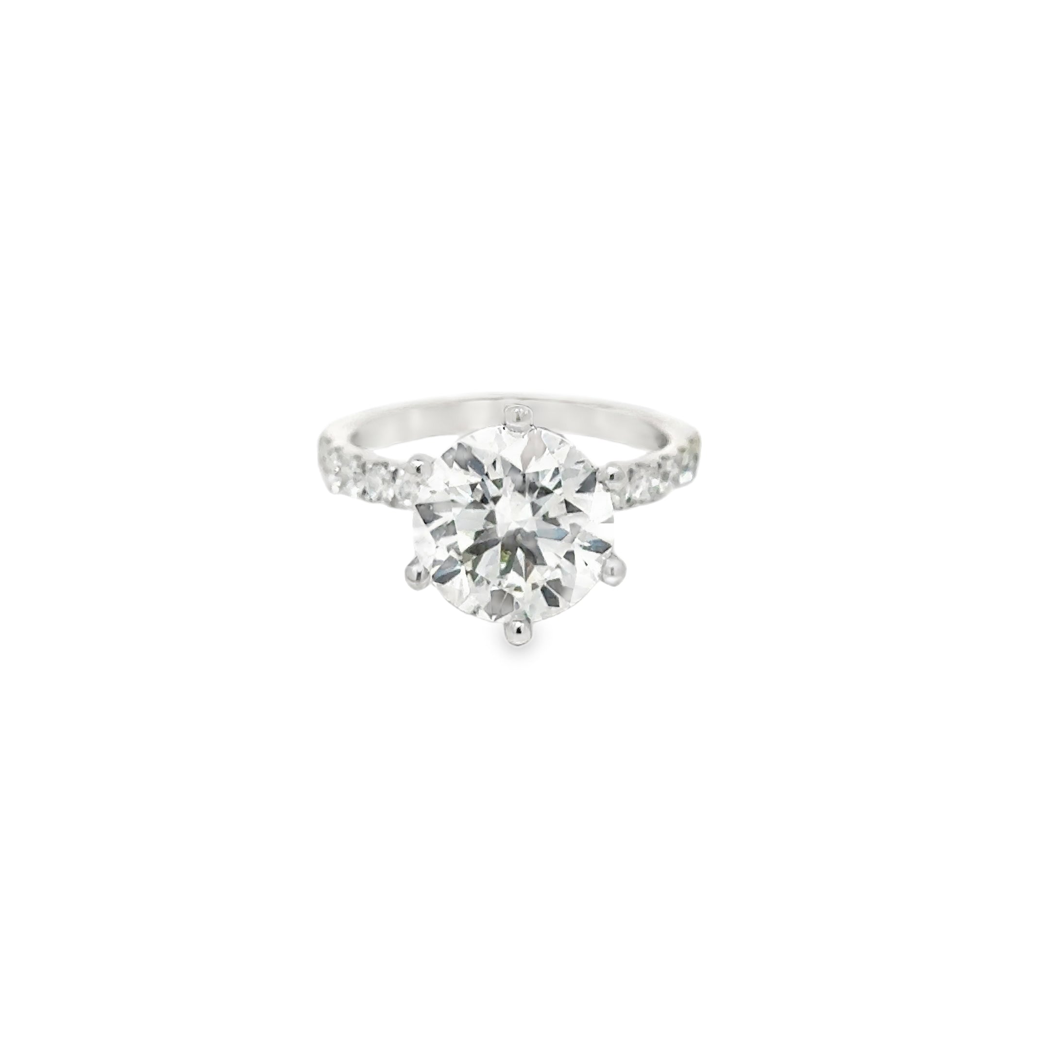 4.46ct Round Brilliant Cut Lab Grown Diamond Solitaire With Diamond Set Shoulders Set in 18ct White Gold