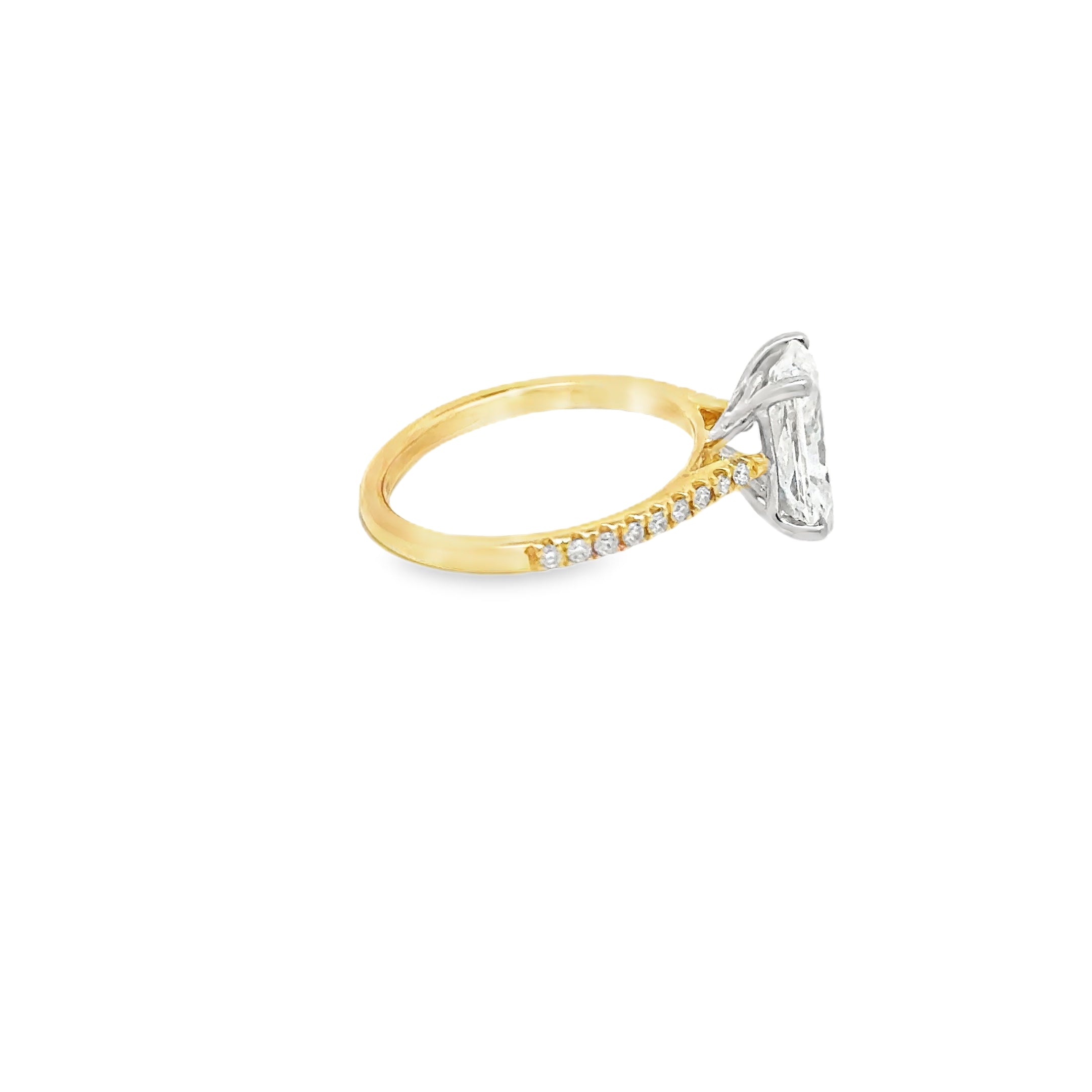 2.15ct Radiant Cut Lab Grown Diamond Solitaire With Diamond Set Shoulders Set in 18ct Yellow Gold