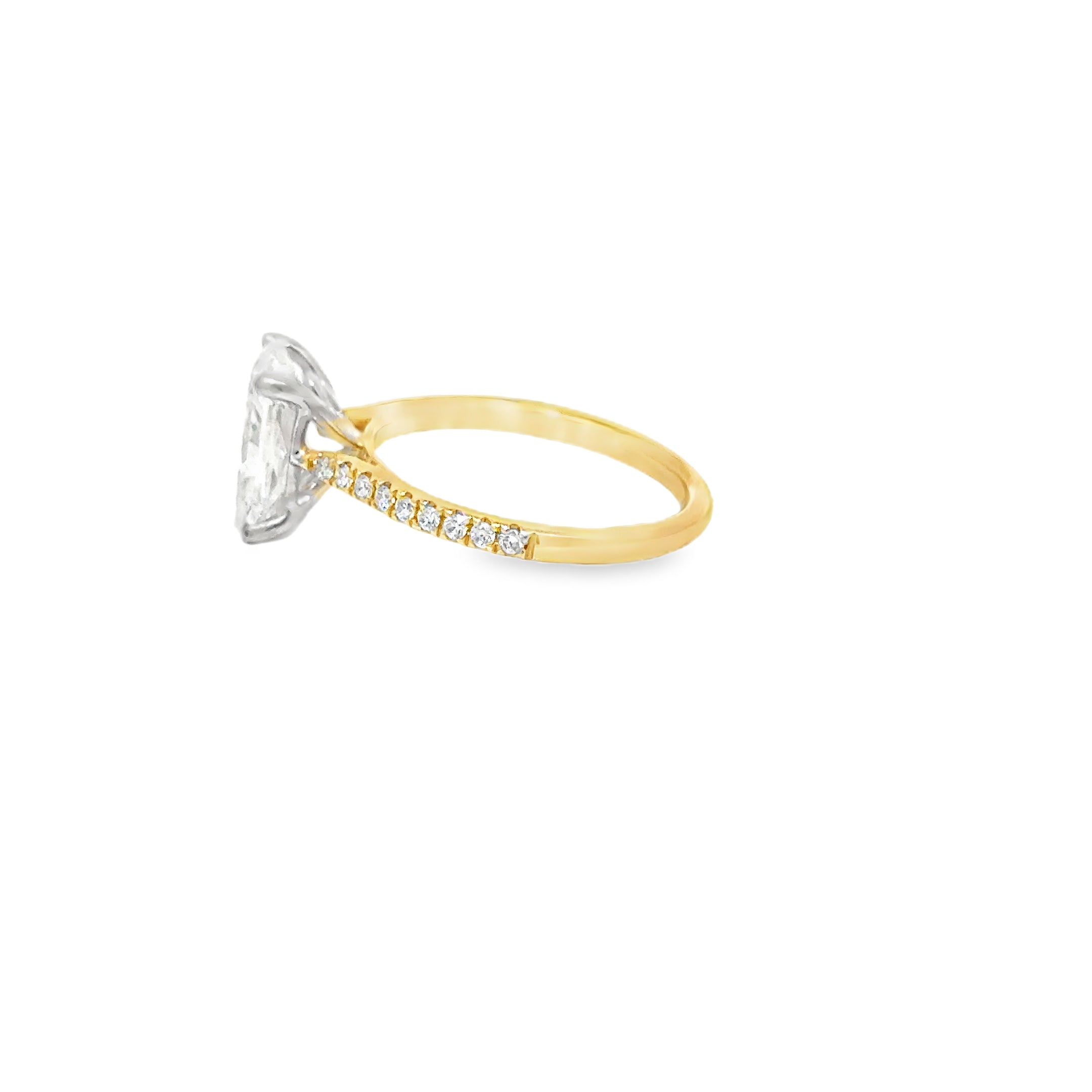 2.15ct Radiant Cut Lab Grown Diamond Solitaire With Diamond Set Shoulders Set in 18ct Yellow Gold
