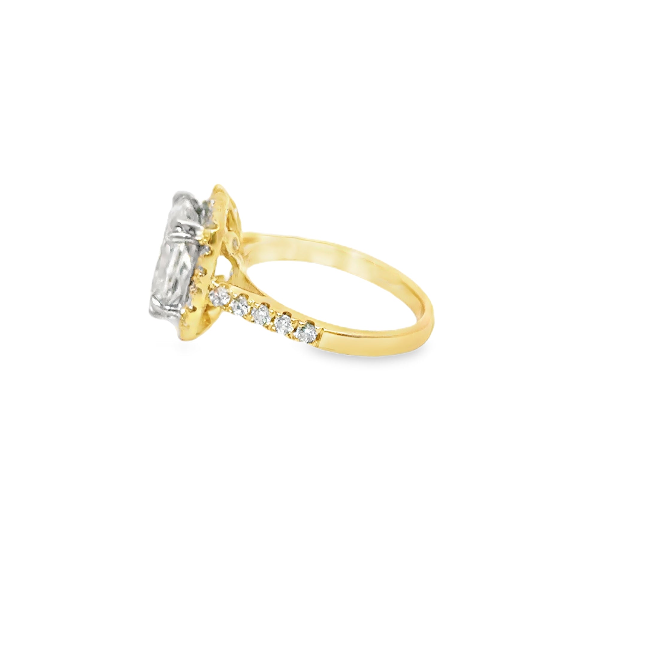 2.85ct Cushion Brilliant Cut Lab Grown Diamond with a Diamond Halo Set in 18ct Yellow Gold
