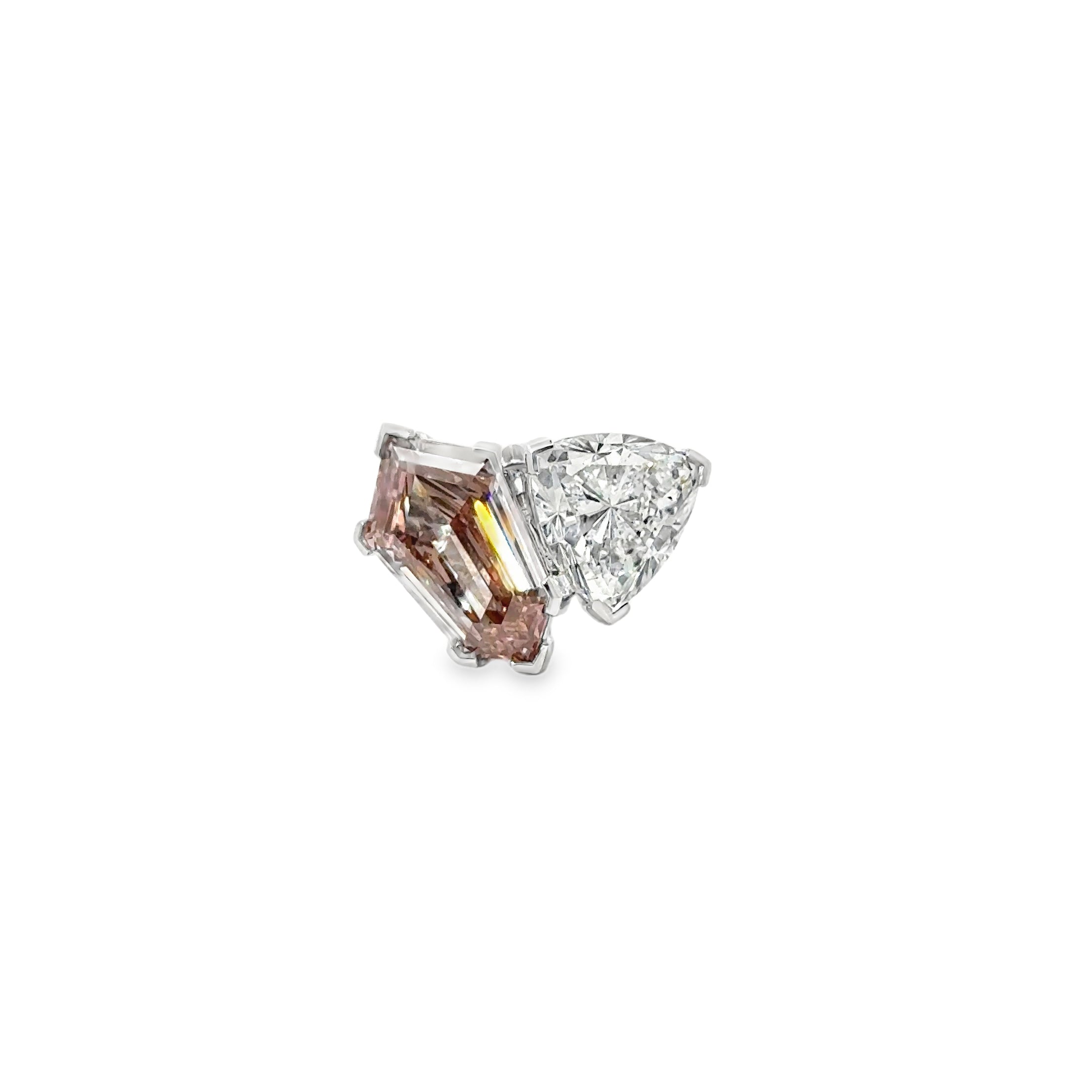 9.01ct Tombstone And Triangular Cut Lab Grown Diamond Toi Et Moi Ring Set In Platinum