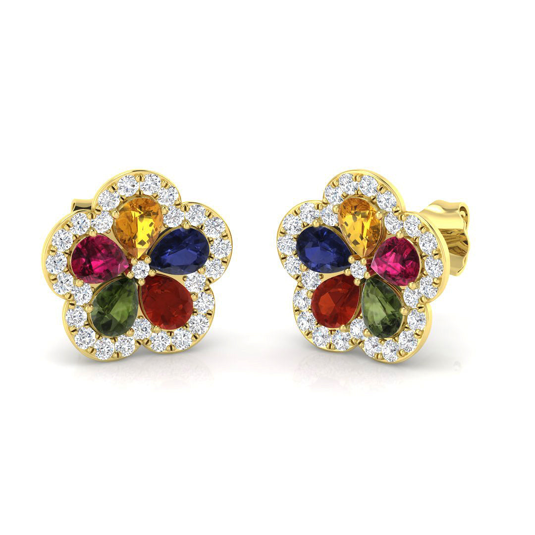 9ct Yellow Gold 2.45ct Multi Sapphire Earrings