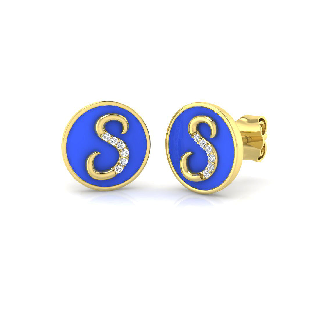 9ct Yellow Gold 0.23ct Enamel Earrings