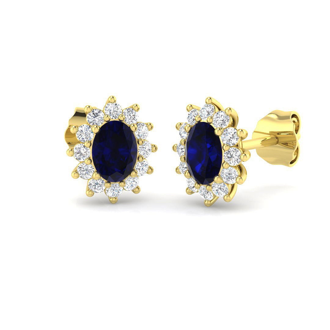 9ct Yellow Gold 1.00ct Blue Sapphire Earrings