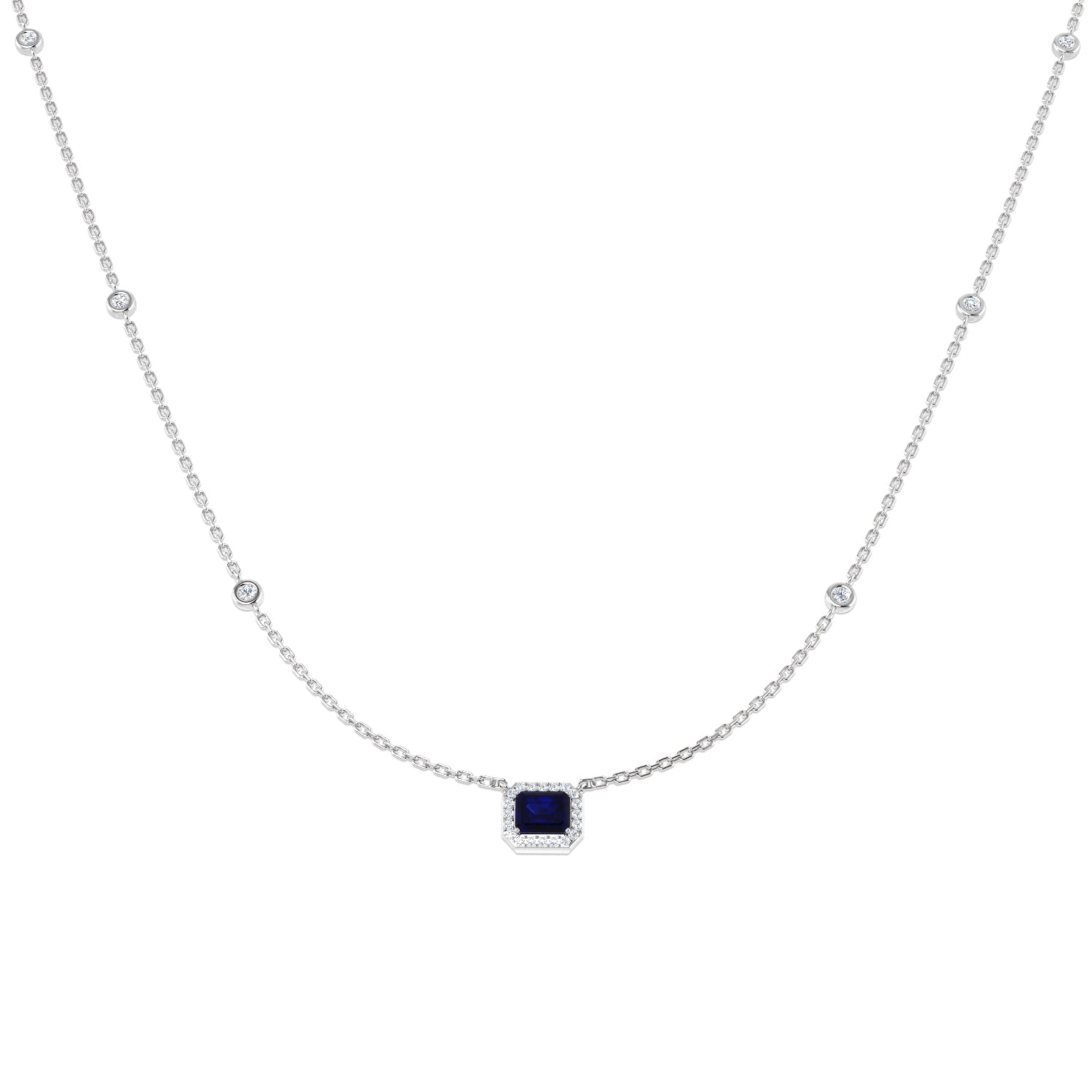 18ct White Gold 0.67ct Blue Sapphire Necklace