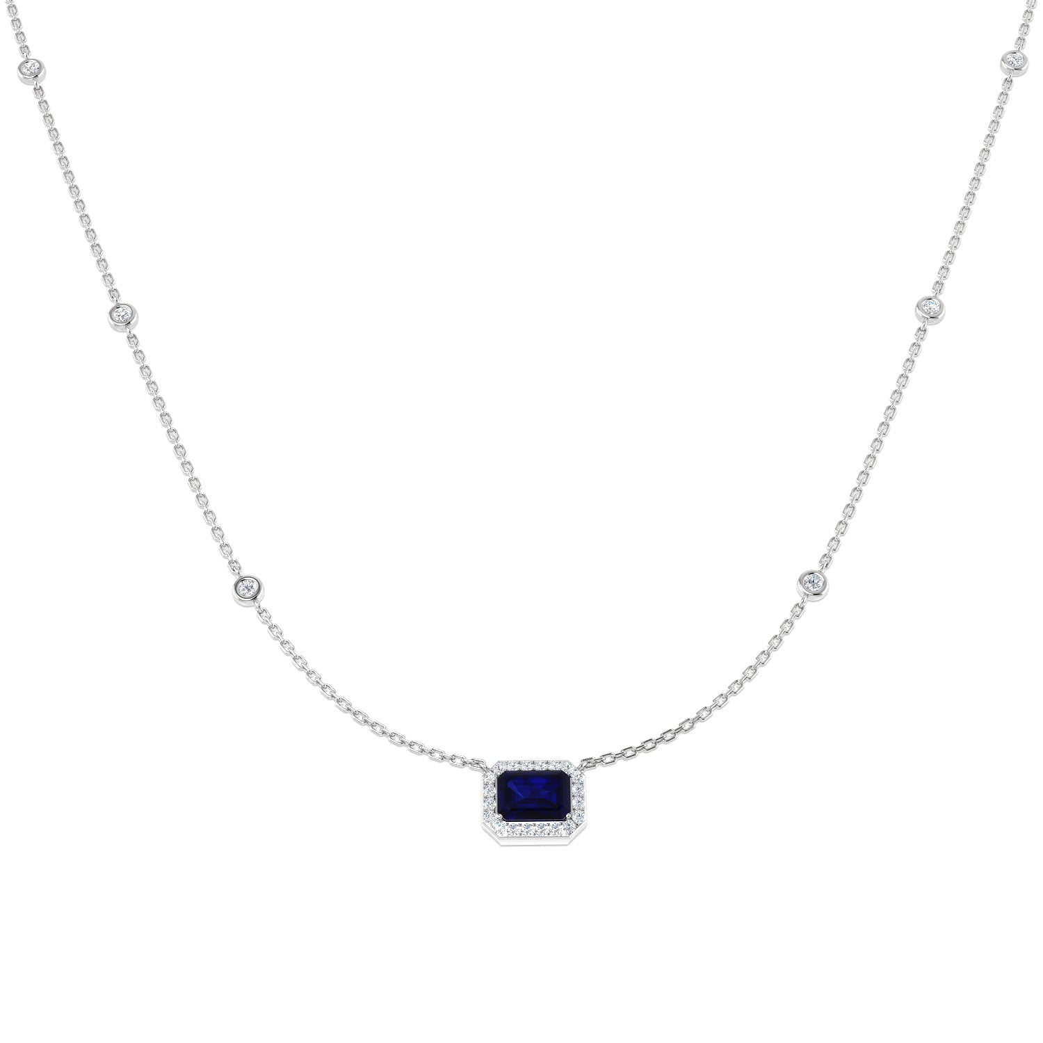 18ct White Gold 1.31ct Blue Sapphire Necklace
