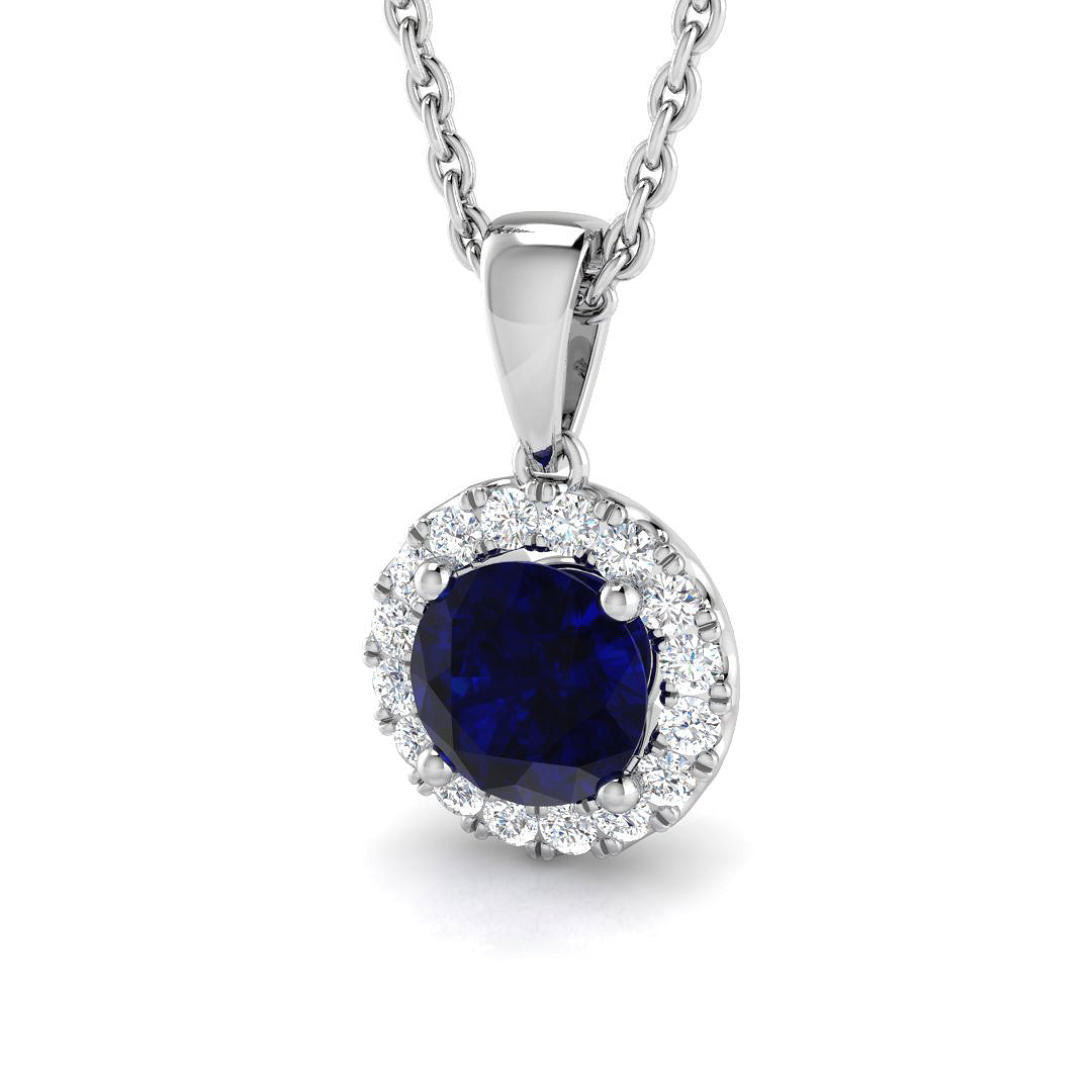 9ct White Gold 0.80ct Blue Sapphire Pendant