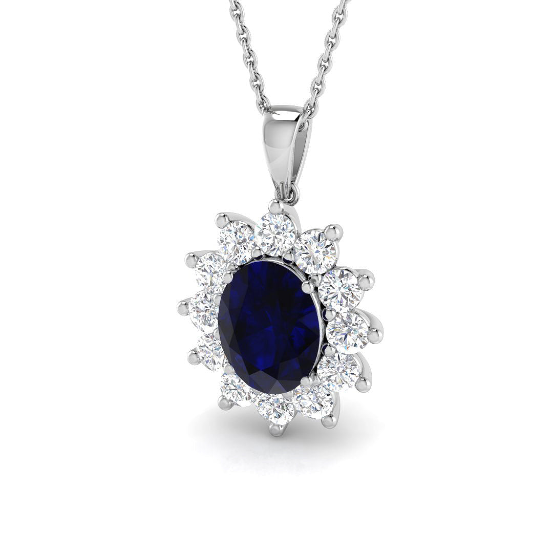 9ct White Gold 3.51ct Laboratory Grown Lab Blue Sapphire Pendant