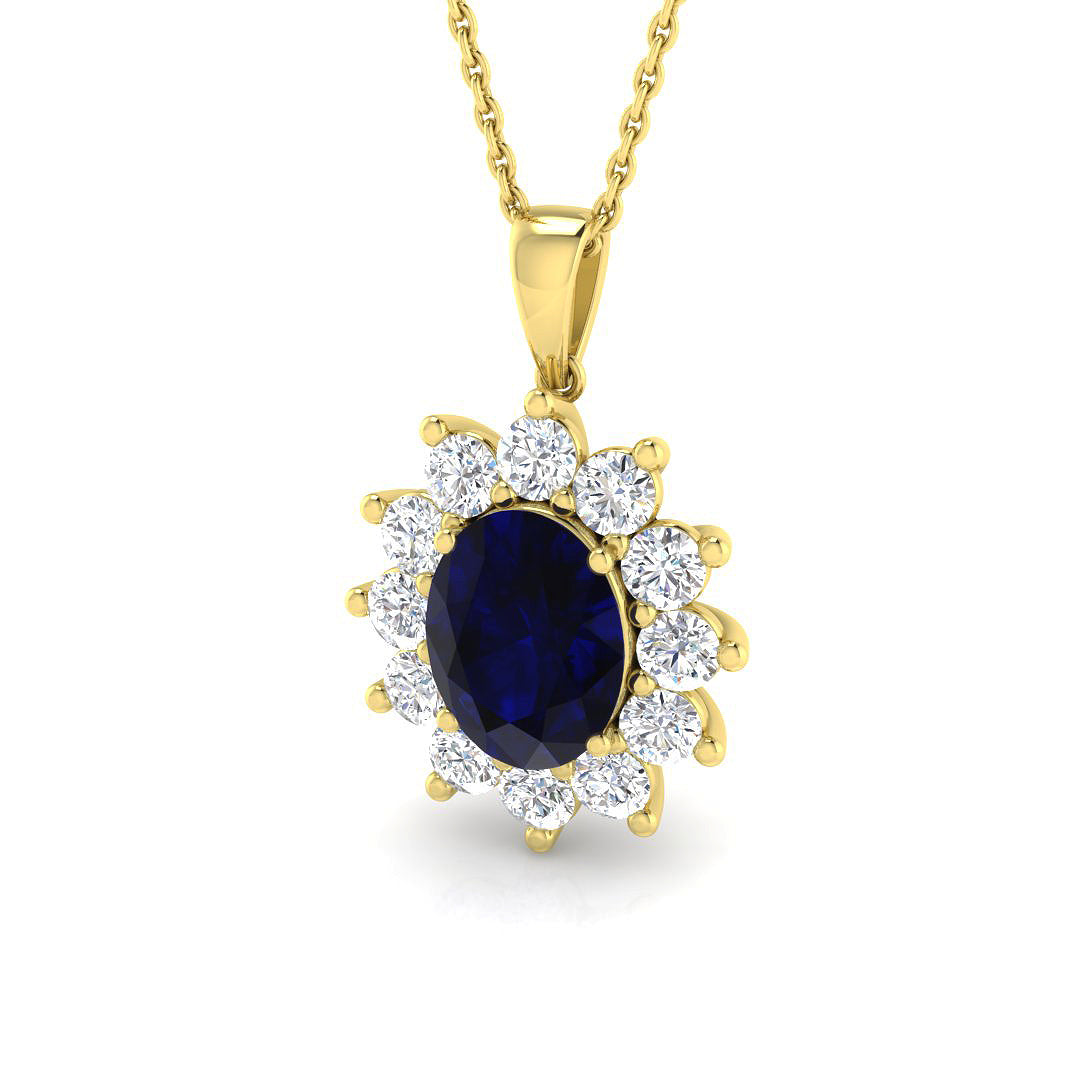 9ct Yellow Gold 3.51ct Laboratory Grown Lab Blue Sapphire Pendant