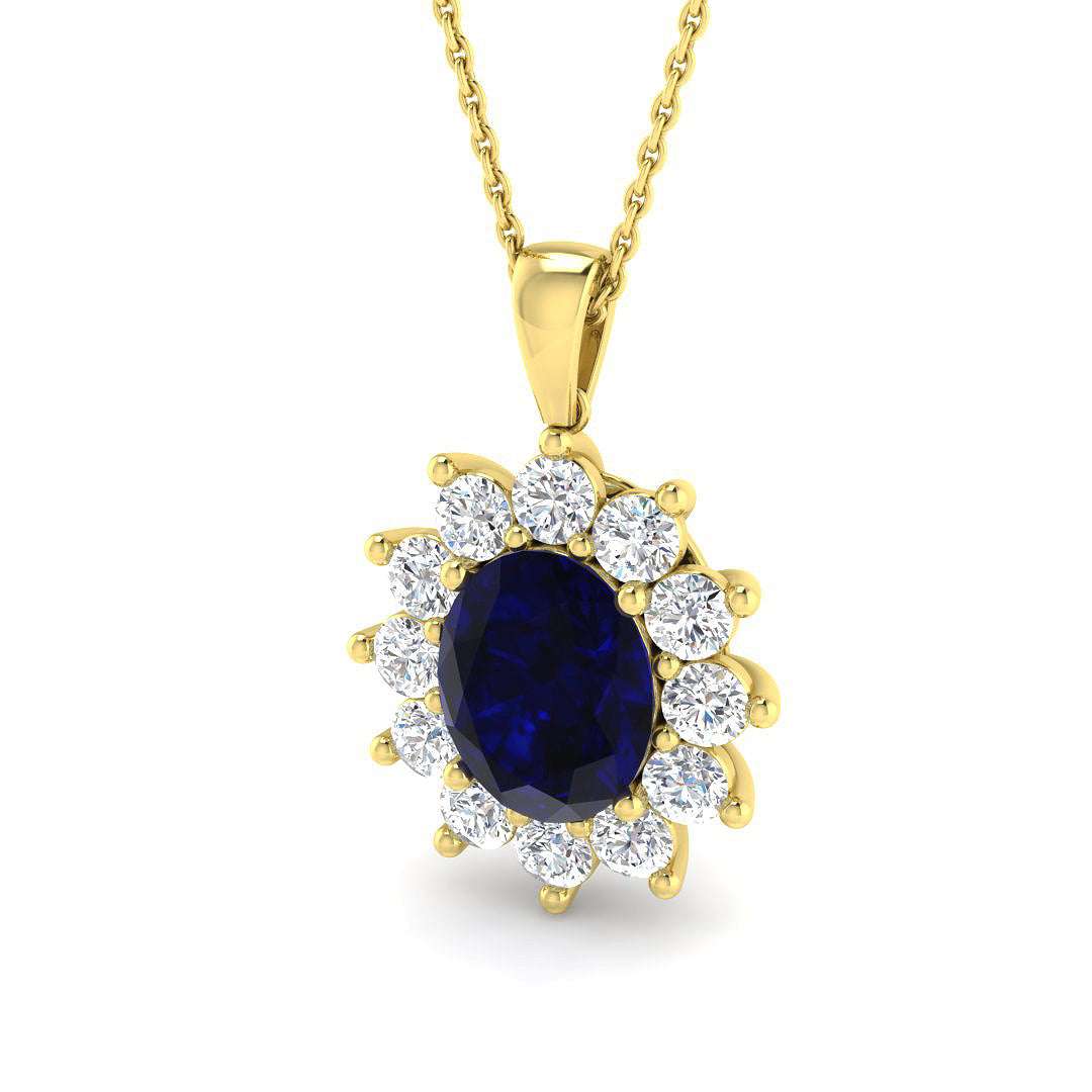 9ct Yellow Gold 4.45ct Laboratory Grown Lab Blue Sapphire Pendant