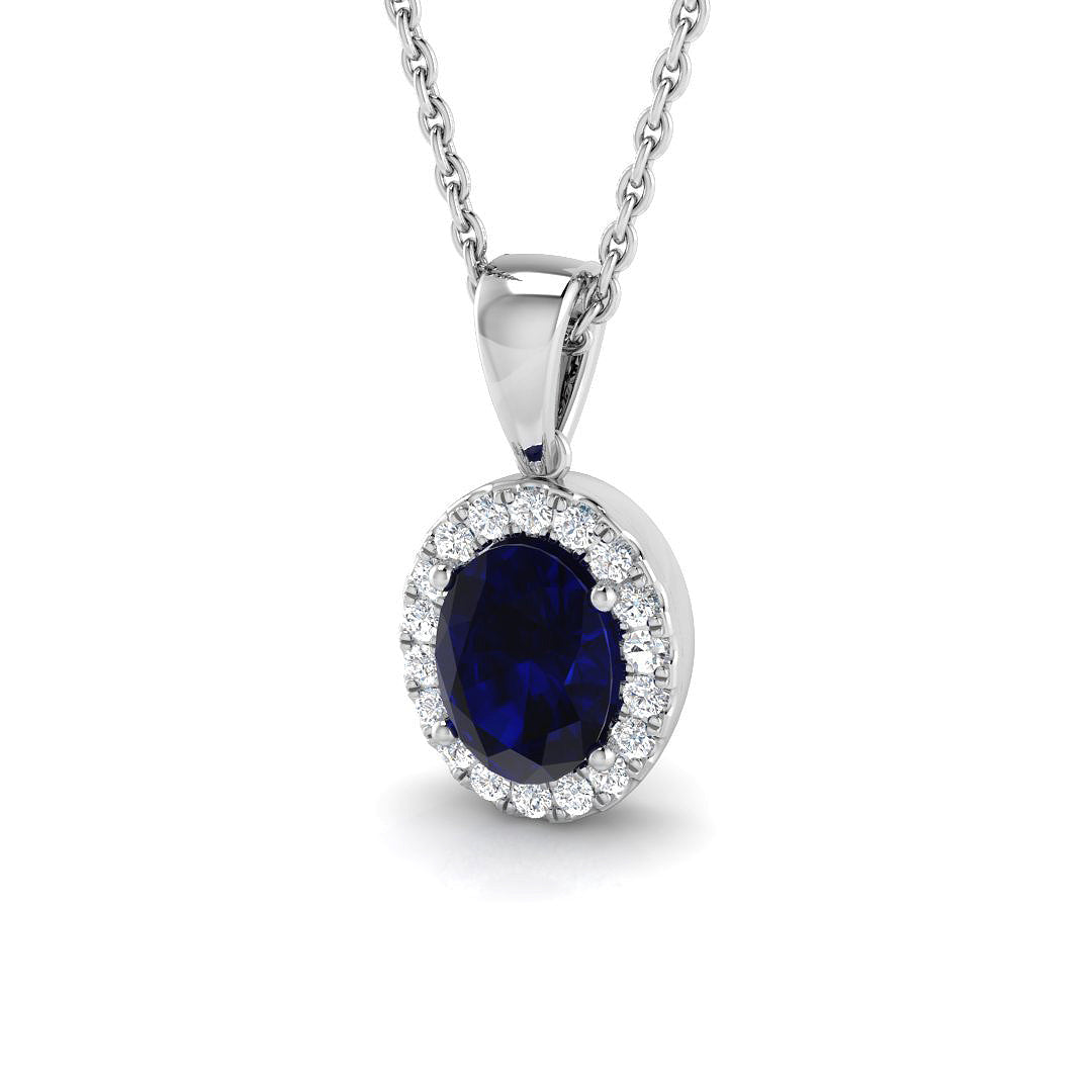 9ct White Gold 0.85ct Blue Sapphire Pendant