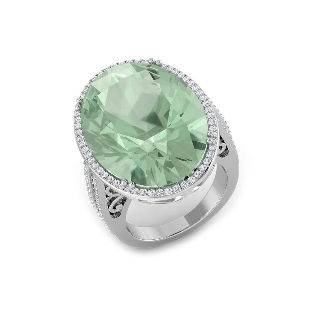9ct White Gold 19.42ct Green Amethyst Ring