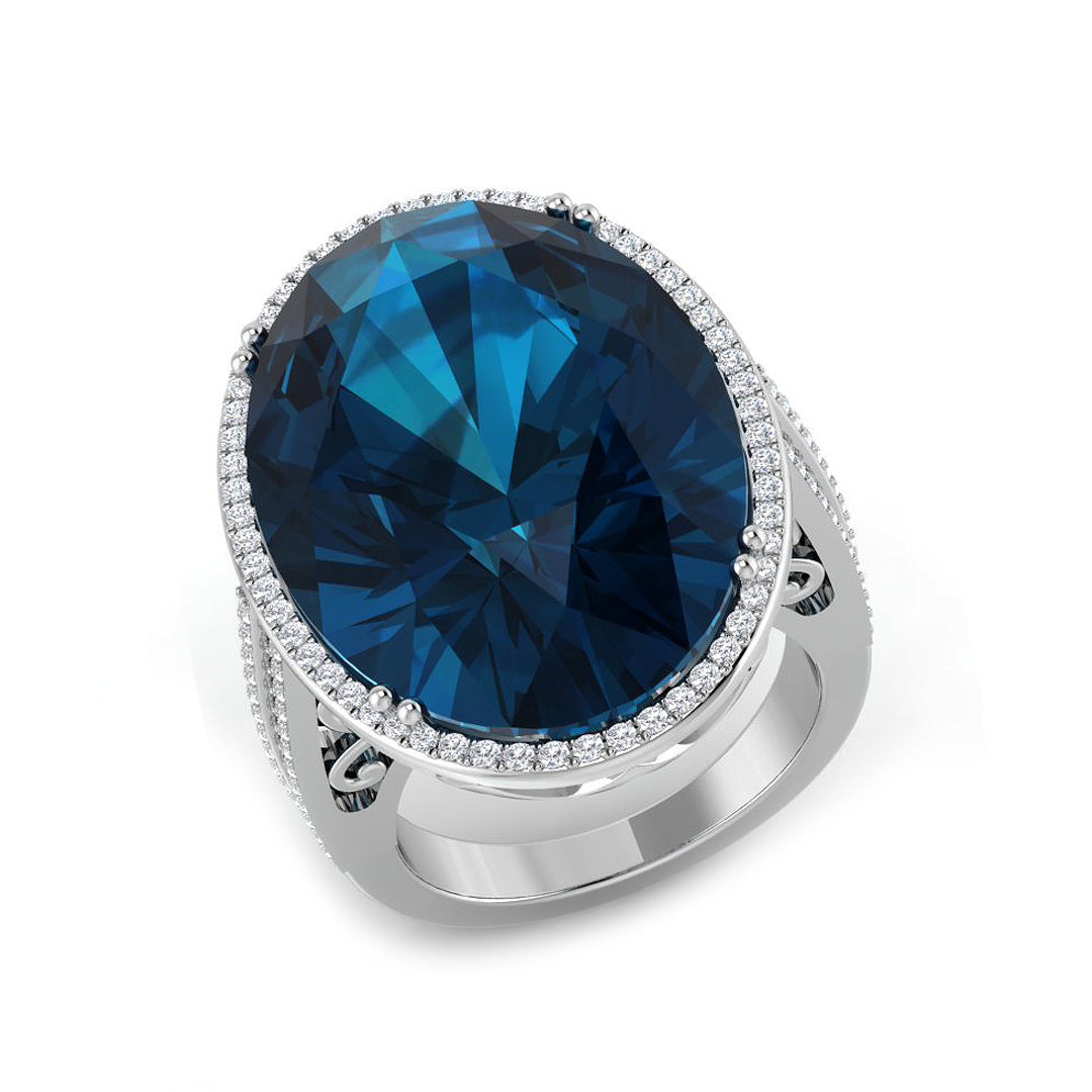 9ct White Gold 33.08ct London Blue Topaz Ring