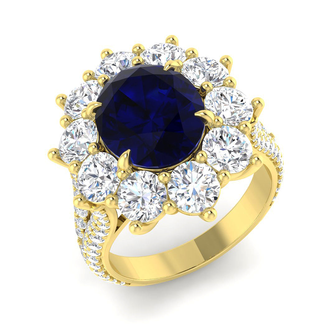 9ct Yellow Gold 9.48ct Laboratory Grown Lab Blue Sapphire Ring