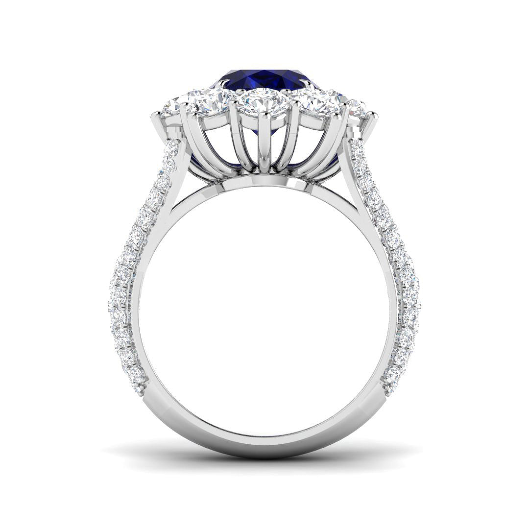 Platinum 6.15ct Laboratory Grown Lab Blue Sapphire Ring