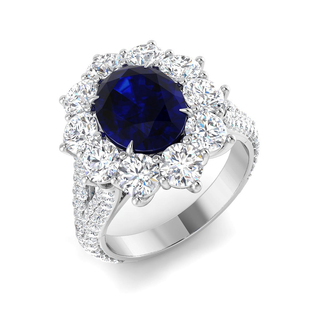Platinum 6.15ct Laboratory Grown Lab Blue Sapphire Ring
