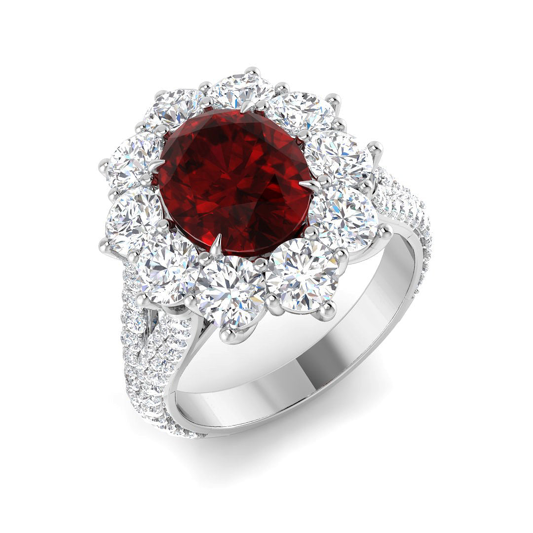 Platinum 6.34ct Laboratory Grown Lab Ruby Ring