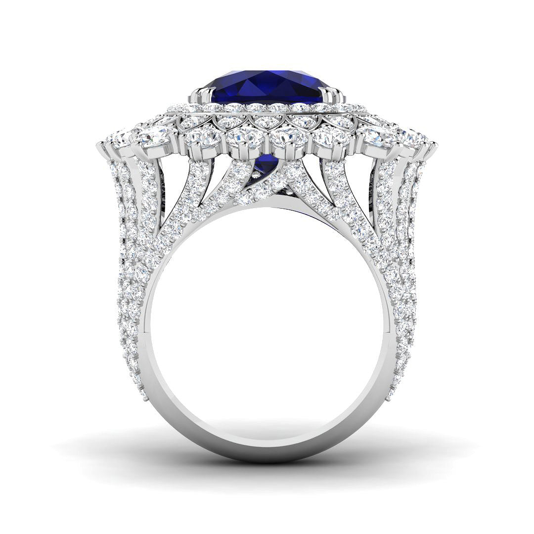 Platinum 13.90ct Laboratory Grown Lab Blue Sapphire Ring