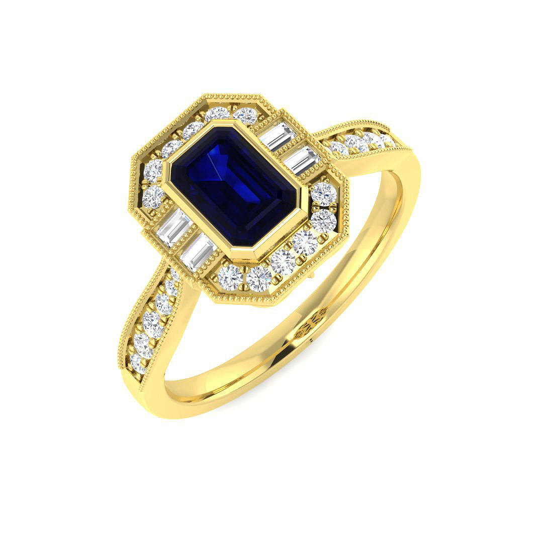 9ct Yellow Gold 0.98ct Blue Sapphire Ring