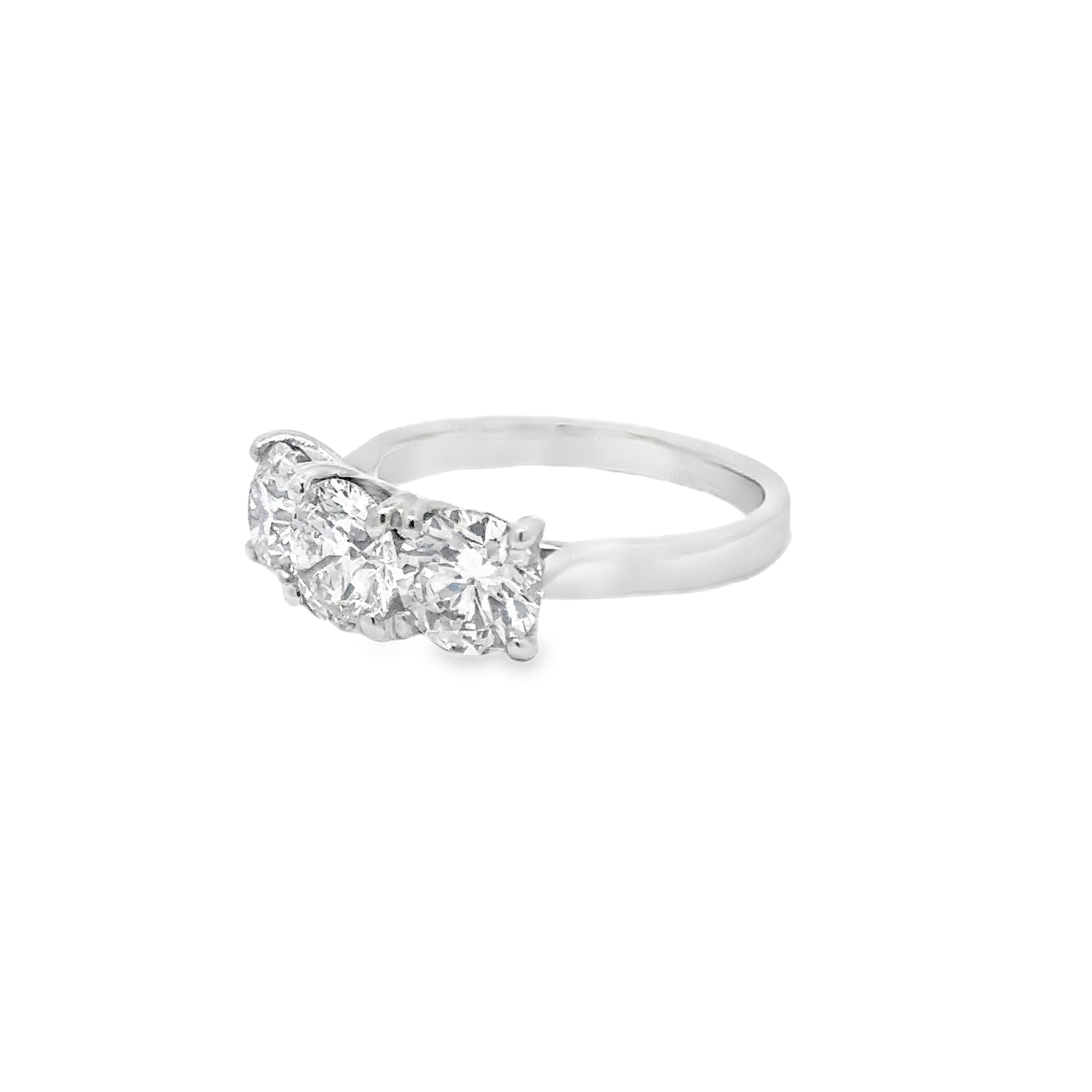 3.08ct Lab Grown Round Brilliant Cut Diamond Trilogy Ring Set In Platinum