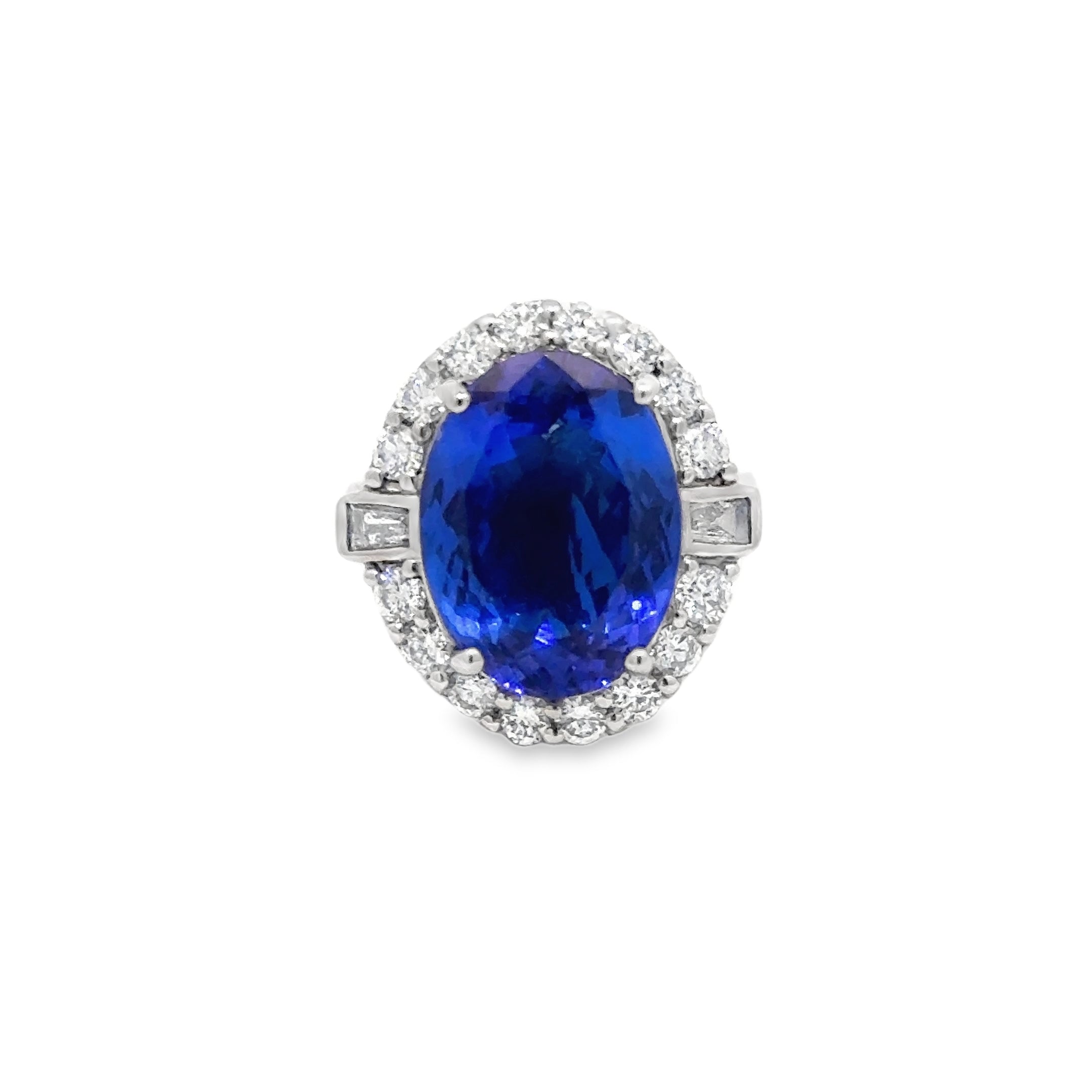 7.35ct Tanzanite And Diamond Halo Ring Set in 18ct White Gold