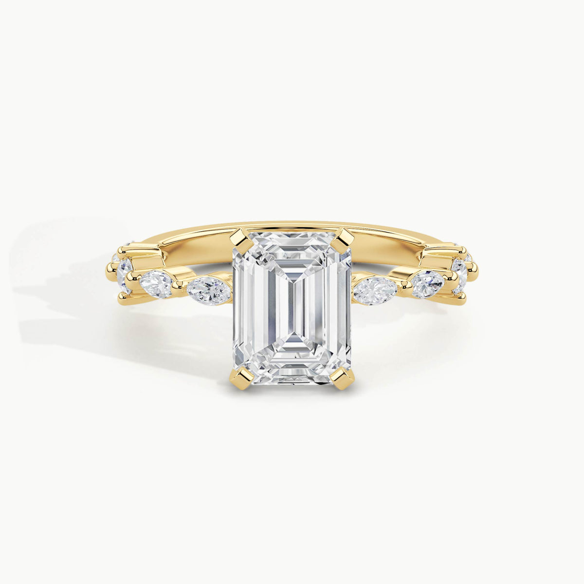 Yellow Gold, Emerald, down view