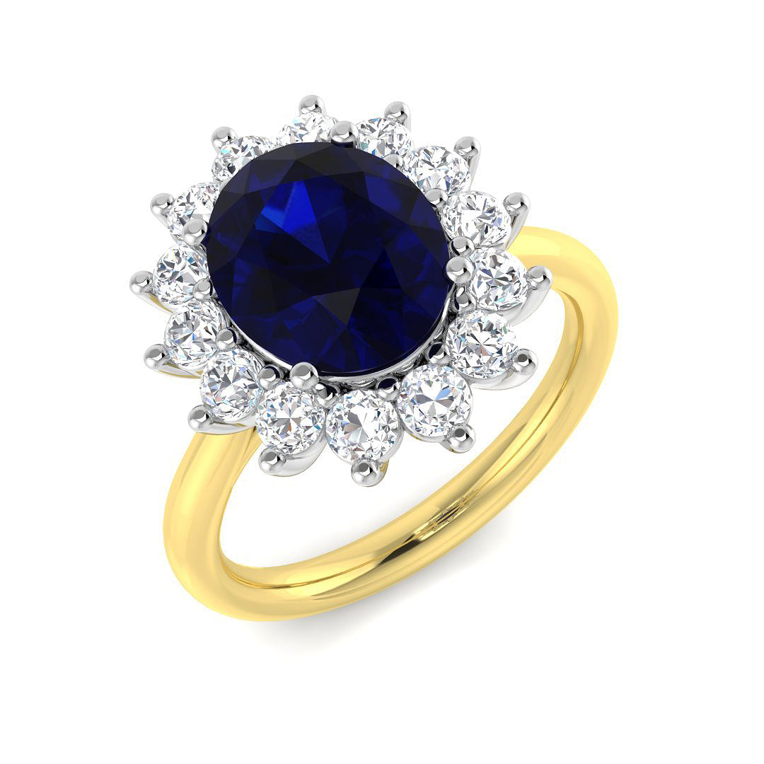 9ct Two-Tone Gold 3.88ct Laboratory Grown Lab Blue Sapphire Ring