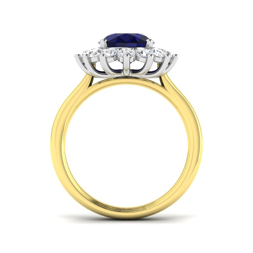 9ct Two-Tone Gold 3.88ct Laboratory Grown Lab Blue Sapphire Ring
