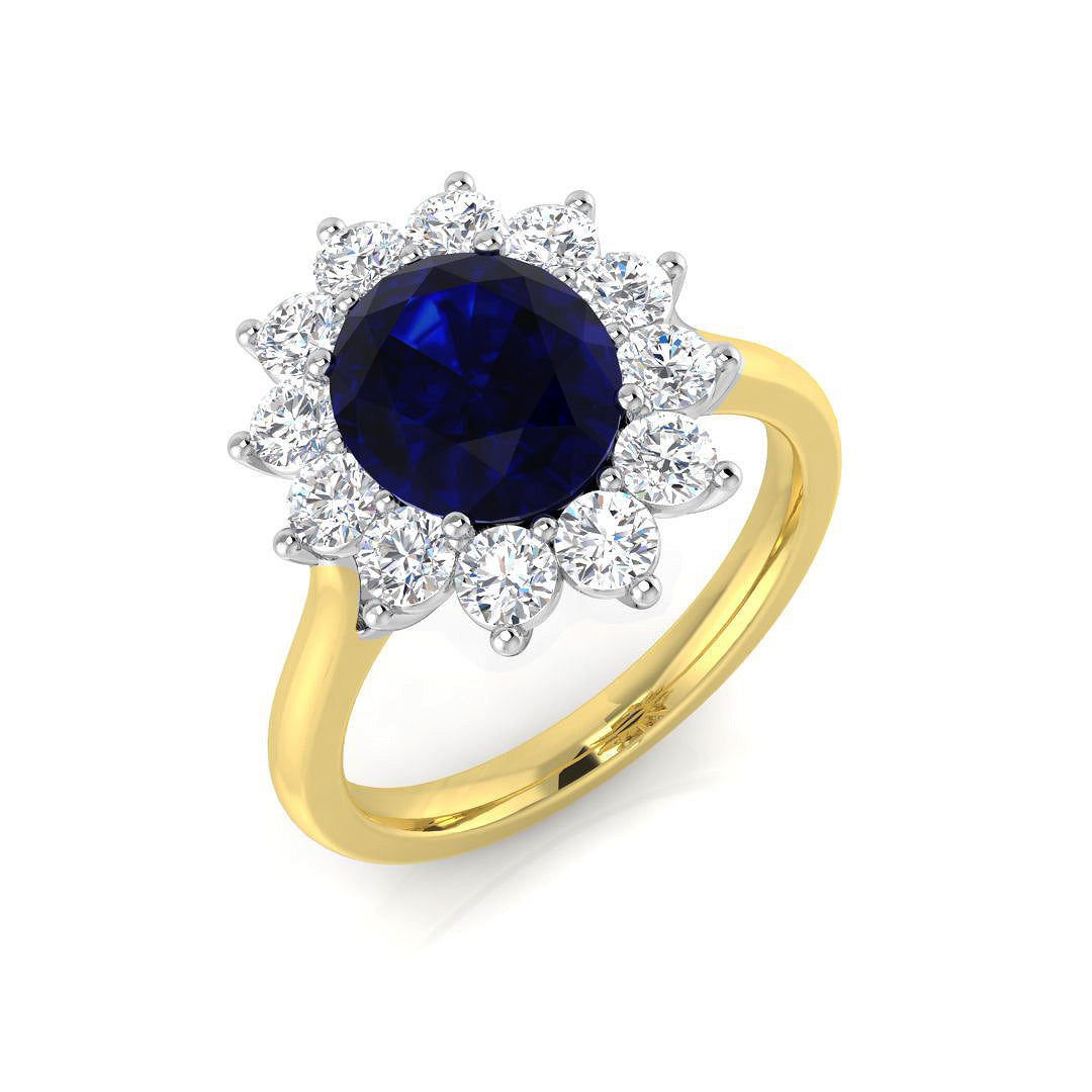 9ct Two-Tone Gold 3.43ct Laboratory Grown Lab Blue Sapphire Ring