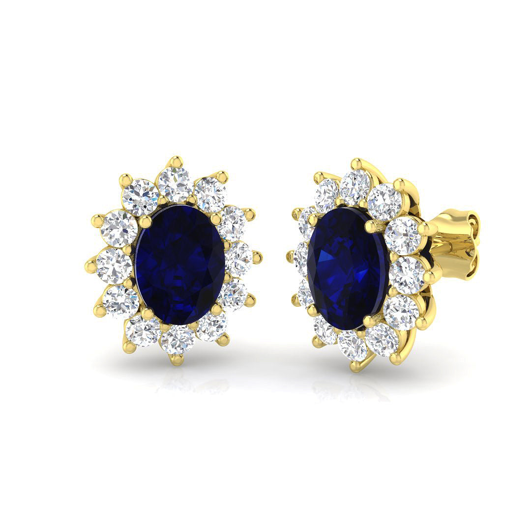 9ct Yellow Gold 4.67ct Laboratory Grown Lab Blue Sapphire Earrings