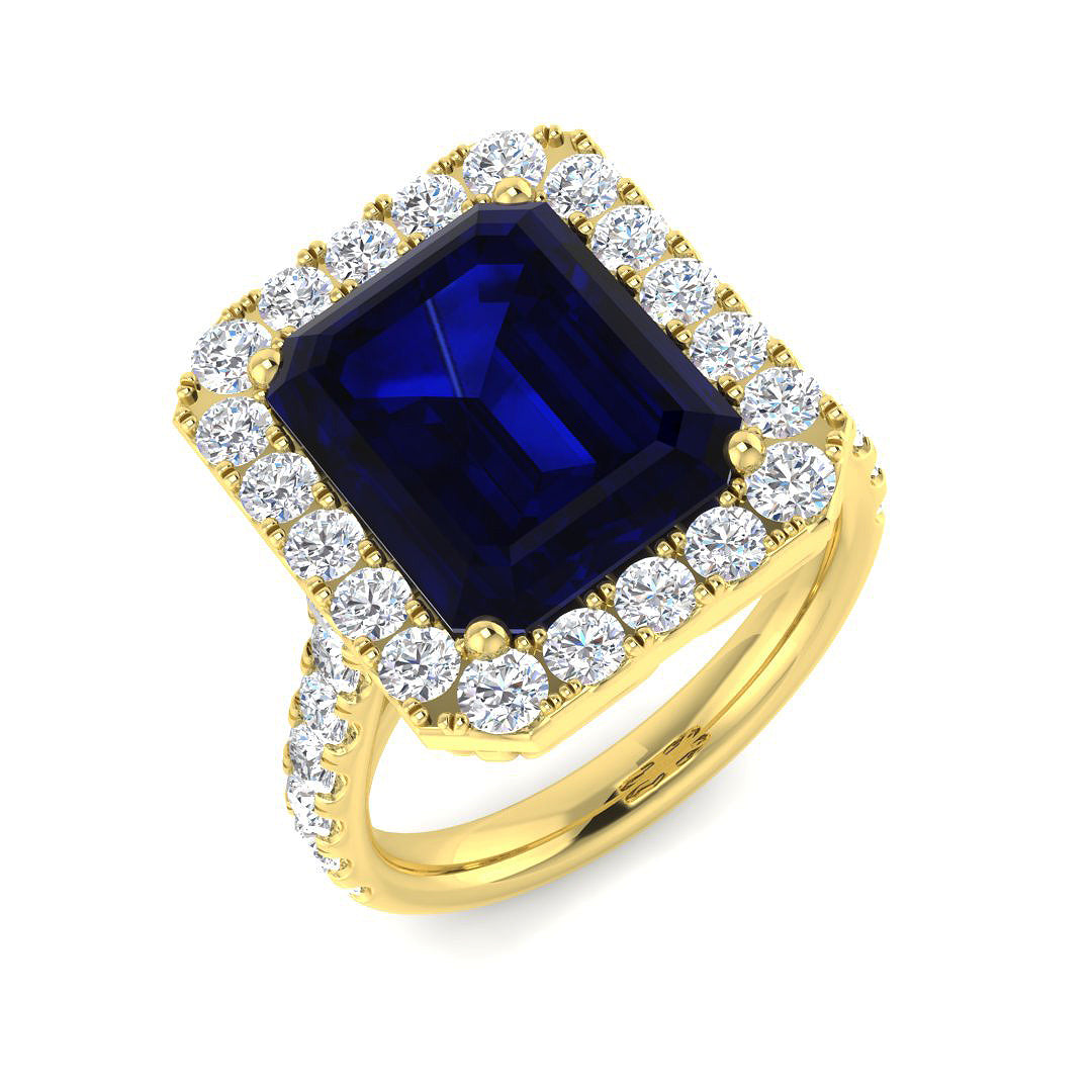 9ct Yellow Gold 7.29ct Laboratory Grown Lab Blue Sapphire Ring
