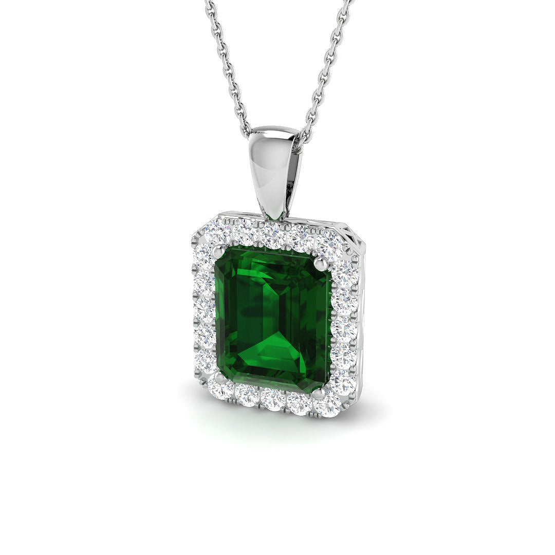 9ct White Gold 4.77ct Laboratory Grown Lab Emerald Pendant
