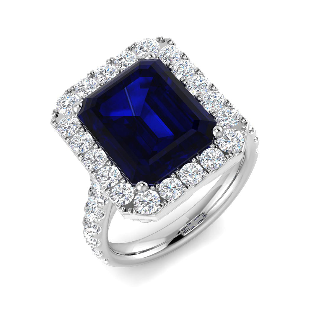 9ct White Gold 7.29ct Laboratory Grown Lab Blue Sapphire Ring