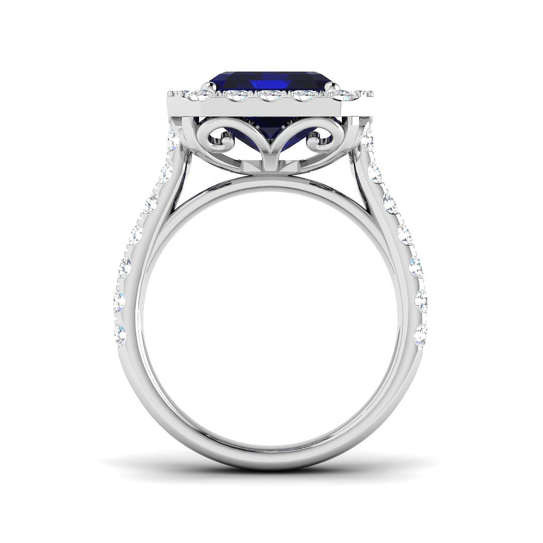 9ct White Gold 7.29ct Laboratory Grown Lab Blue Sapphire Ring
