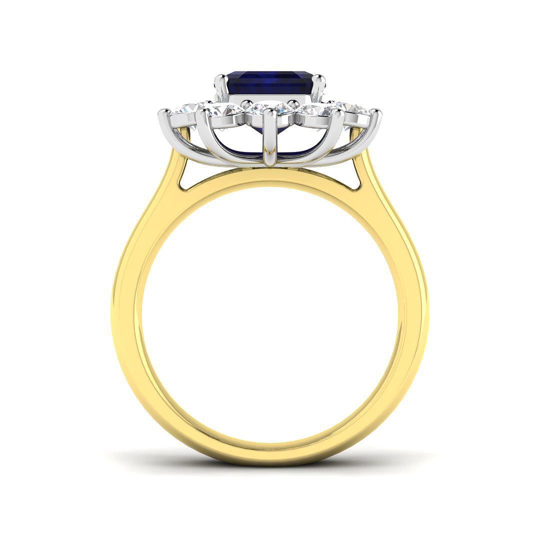 9ct Two-Tone Gold 4.65ct Laboratory Grown Lab Blue Sapphire Ring
