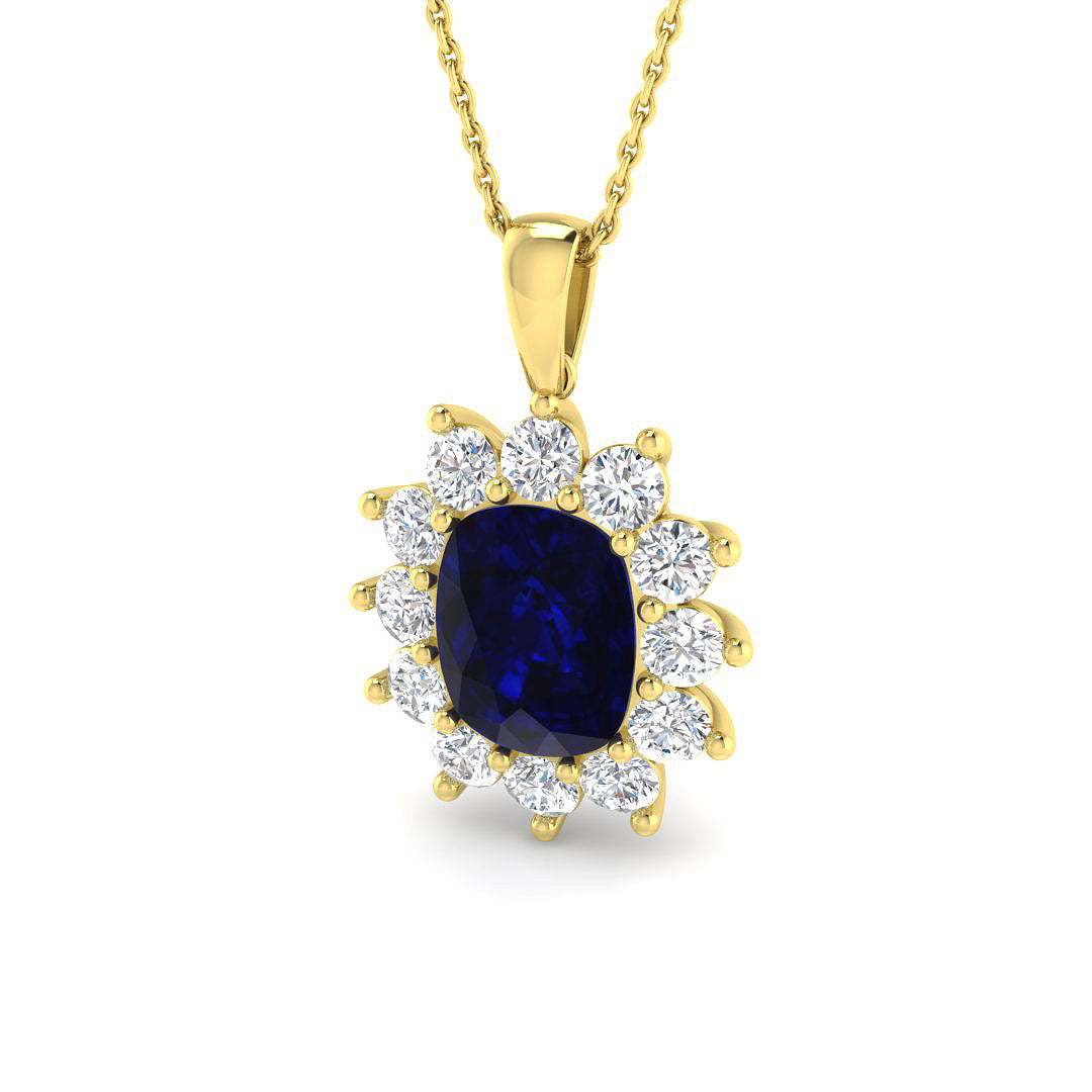 9ct Yellow Gold 5.29ct Laboratory Grown Lab Blue Sapphire Pendant