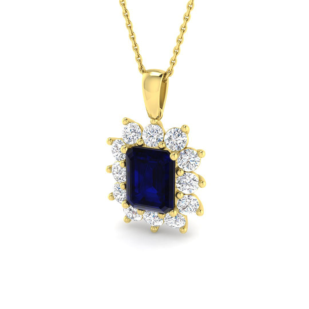 9ct Yellow Gold 4.52ct Laboratory Grown Lab Blue Sapphire Pendant