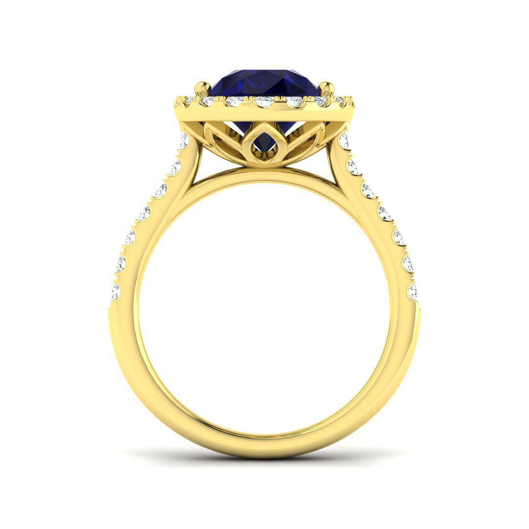 9ct Yellow Gold 4.86ct Laboratory Grown Lab Blue Sapphire Ring