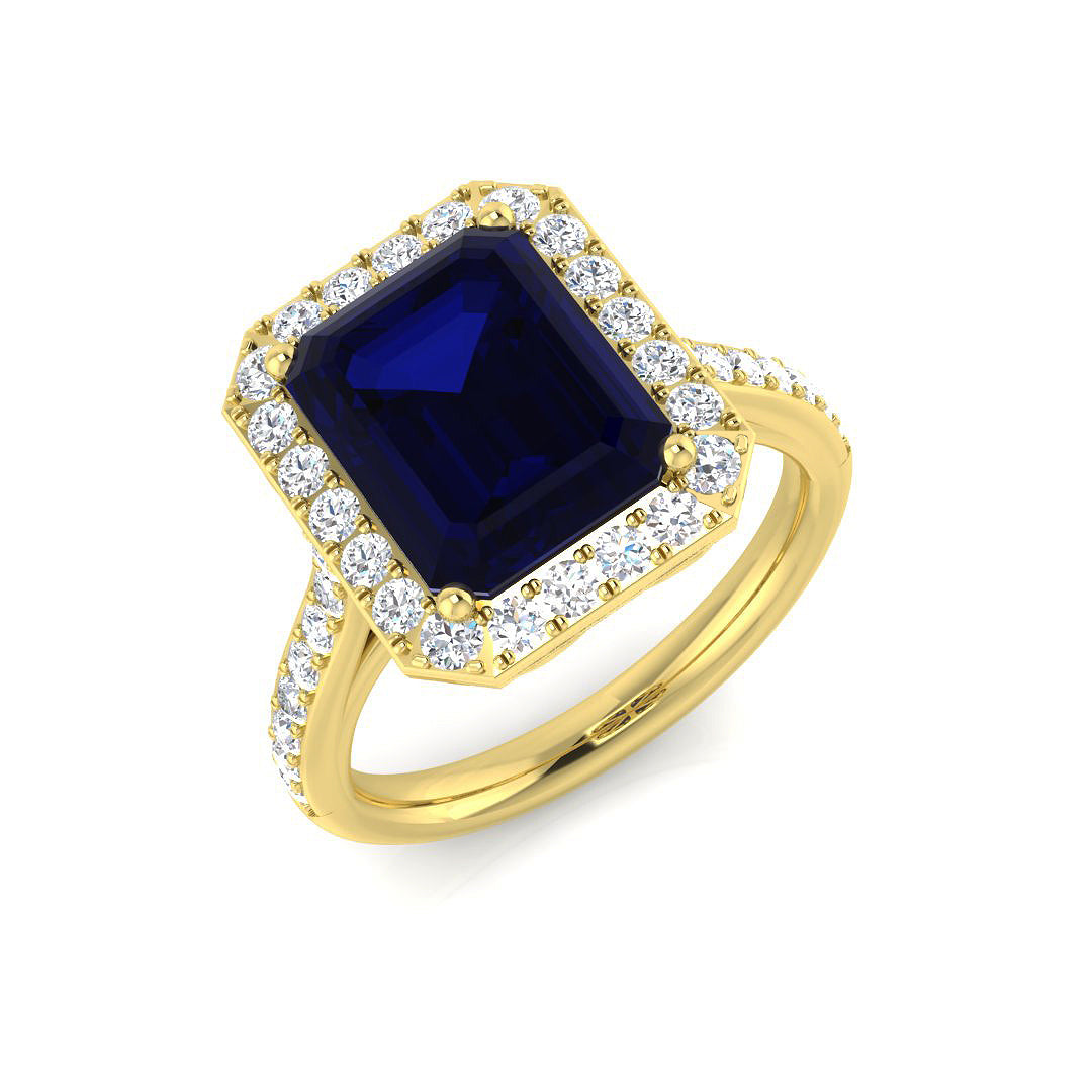 9ct Yellow Gold 5.46ct Laboratory Grown Lab Blue Sapphire Ring