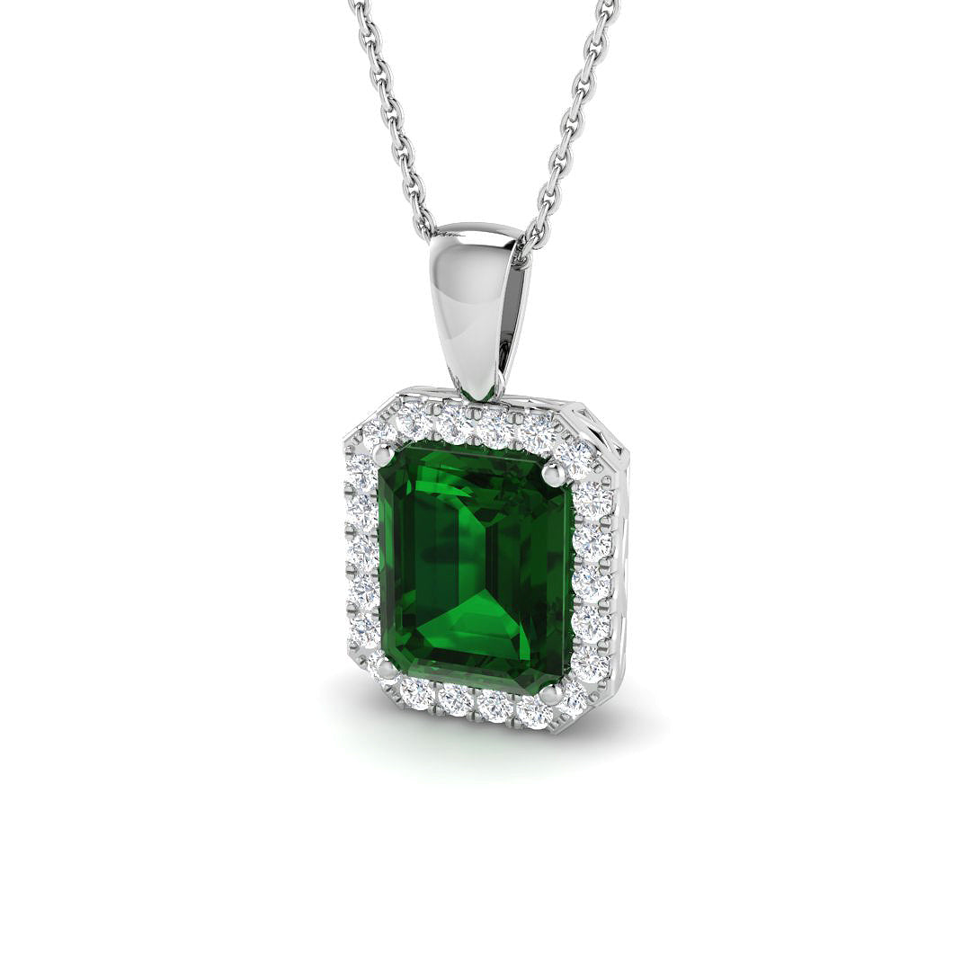 9ct White Gold 3.50ct Laboratory Grown Lab Emerald Pendant
