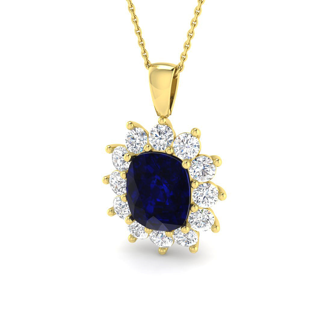 9ct Yellow Gold 7.05ct Laboratory Grown Lab Blue Sapphire Pendant