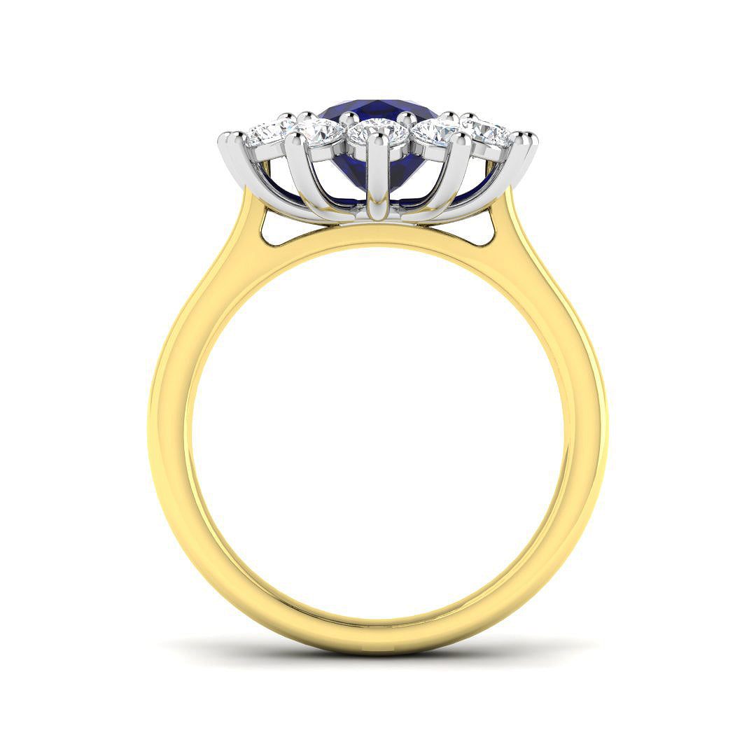 9ct Yellow Gold 3.45ct Laboratory Grown Lab Blue Sapphire Ring