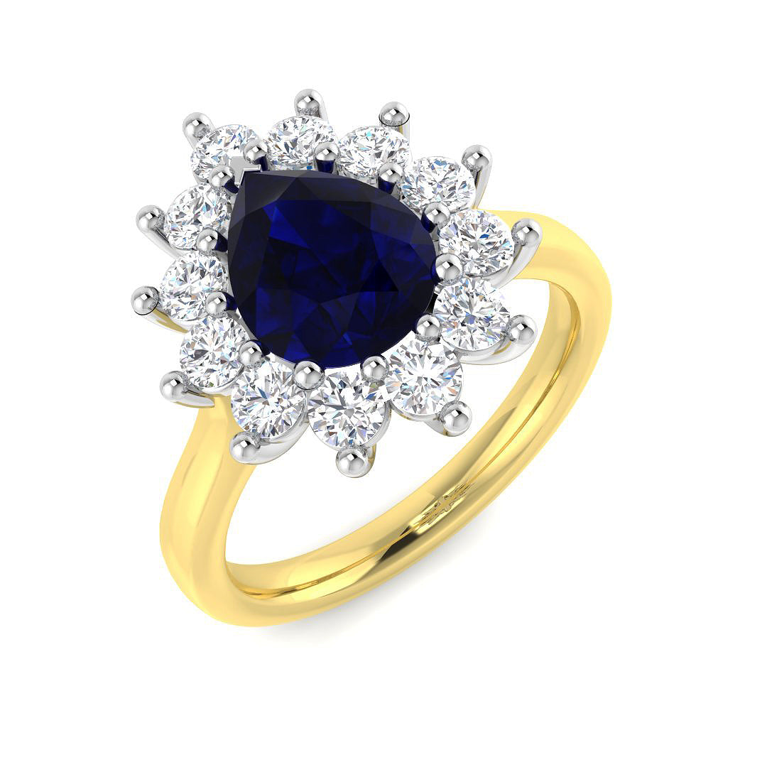 9ct Yellow Gold 3.22ct Laboratory Grown Lab Blue Sapphire Ring