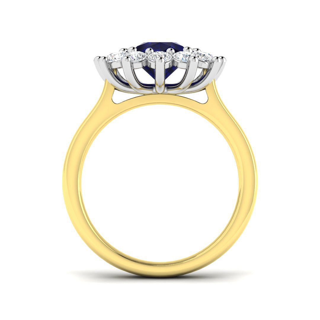 9ct Yellow Gold 3.22ct Laboratory Grown Lab Blue Sapphire Ring