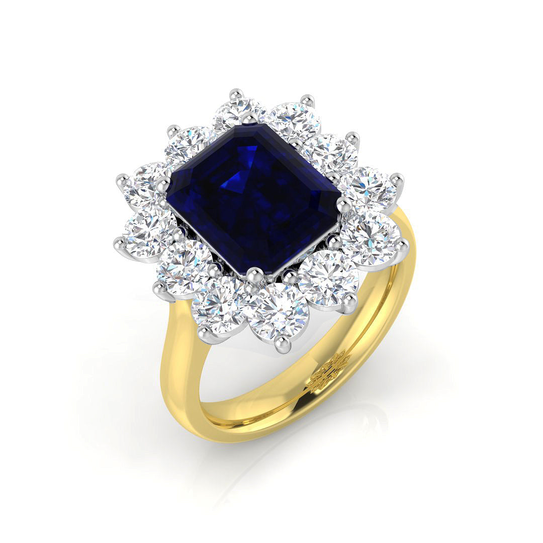9ct Two-Tone Gold 6.86ct Laboratory Grown Lab Blue Sapphire Ring