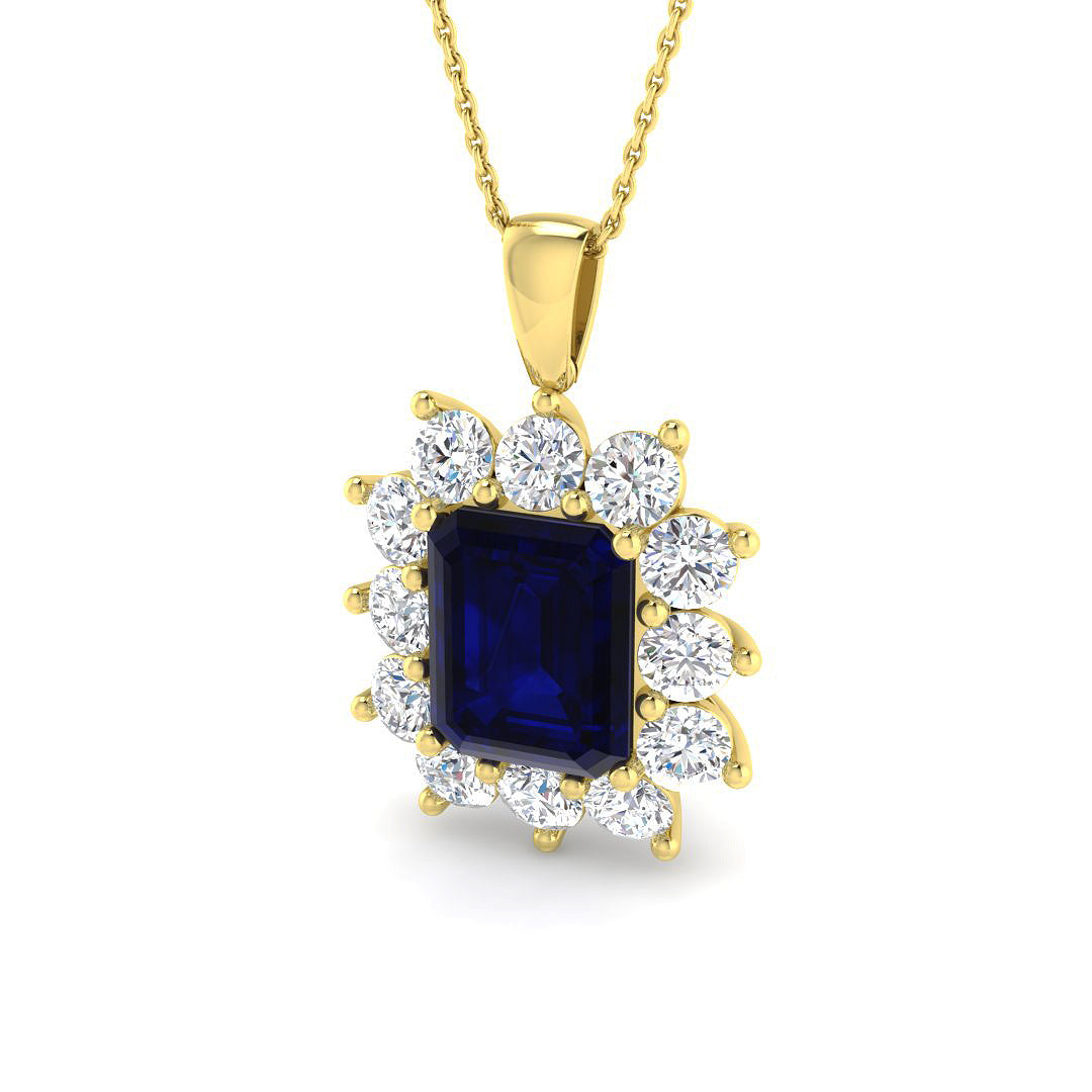 9ct Yellow Gold 9.25ct Laboratory Grown Lab Blue Sapphire Pendant
