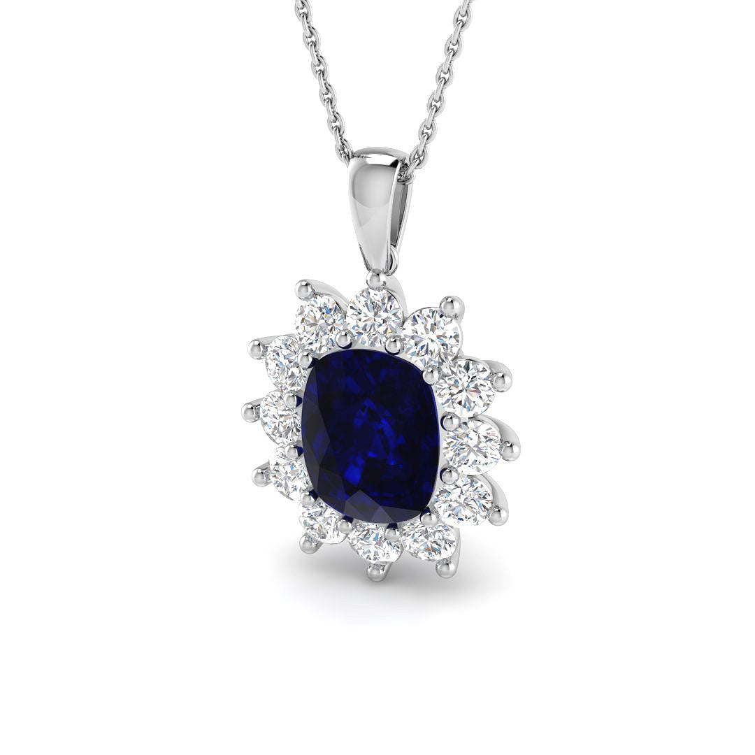9ct White Gold 5.29ct Laboratory Grown Lab Blue Sapphire Pendant