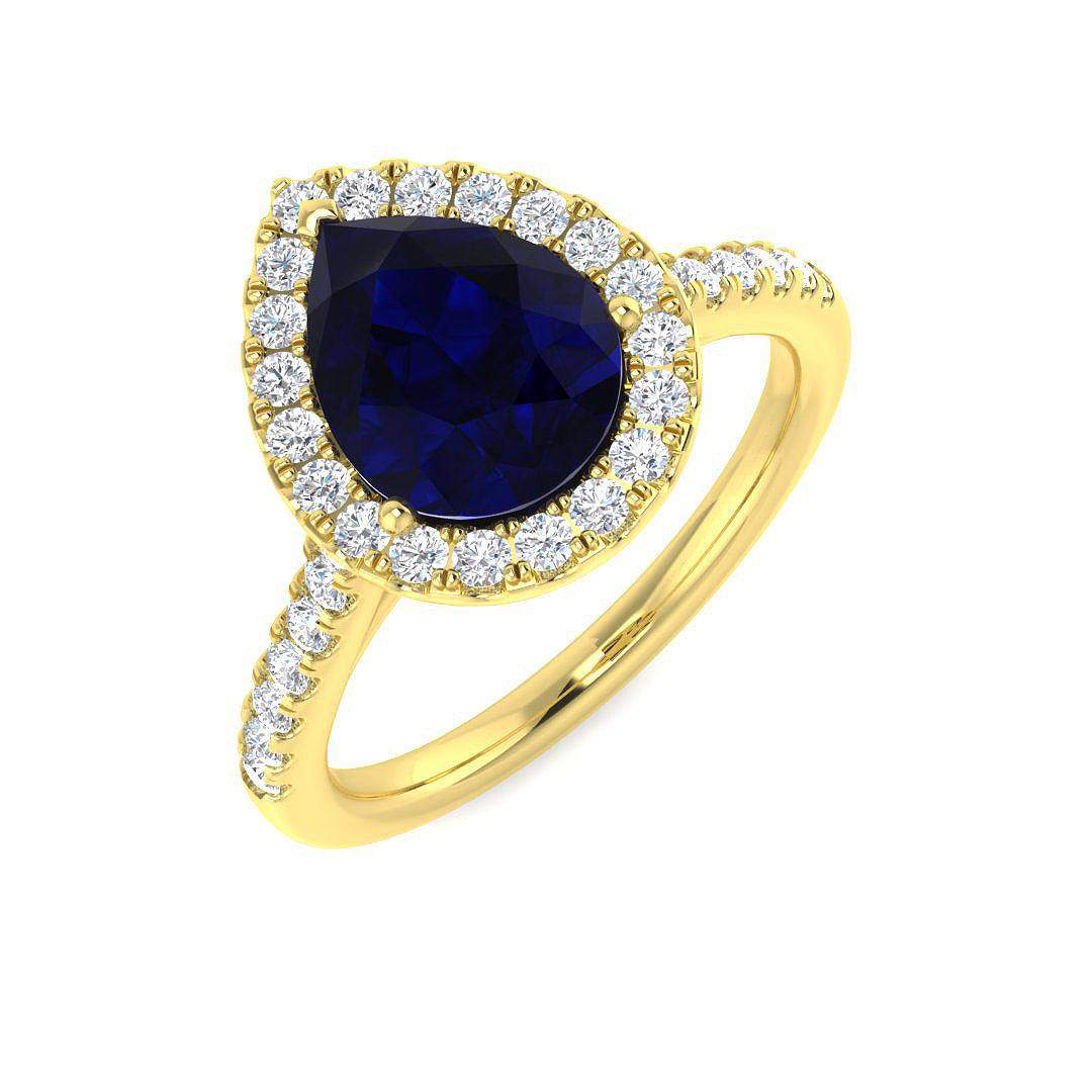 9ct Yellow Gold 2.67ct Laboratory Grown Lab Blue Sapphire Ring