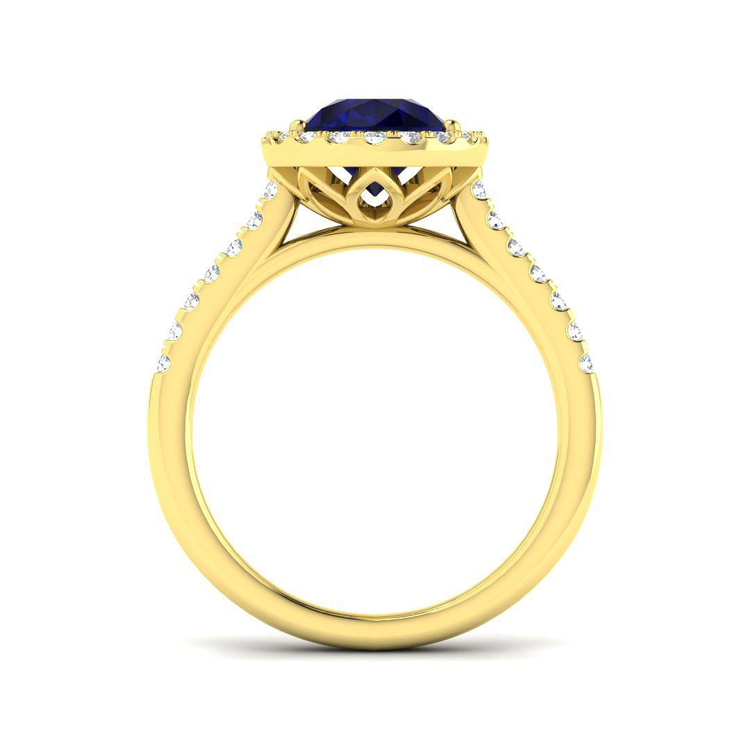 9ct Yellow Gold 2.67ct Laboratory Grown Lab Blue Sapphire Ring