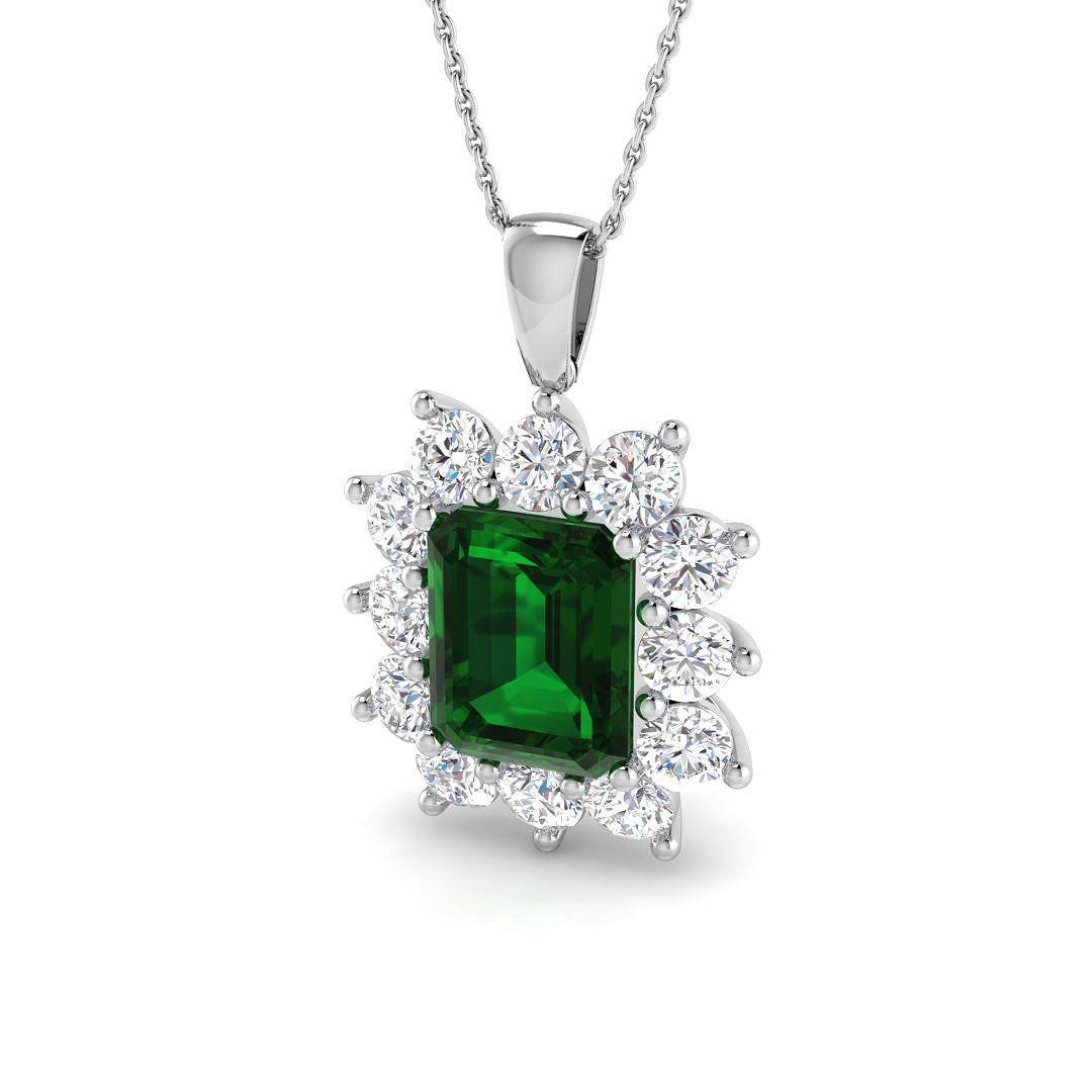9ct White Gold 6.76ct Laboratory Grown Lab Emerald Pendant